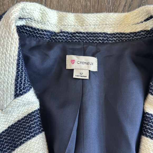 Cremieux Blazer. Women’s size 12. Cream and navy blue stripes w/ gold buttons. - Picture 2 of 10